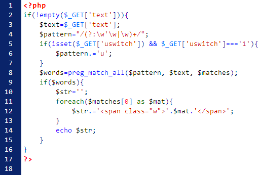 PHP正则表达式匹配单词增加u修饰符代码